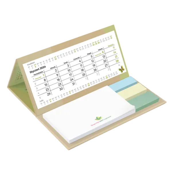 Kalendarz ECO biurkowy stojący (piramidka), z notesem i znacznikami